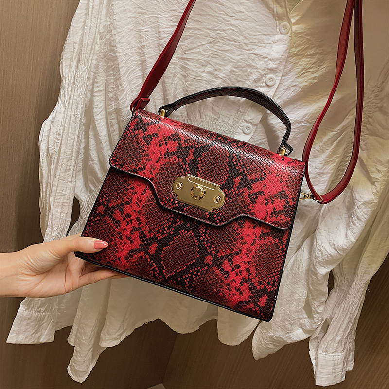 Fashion Khaki Snake Contrast Color Messenger Bag,Handbags