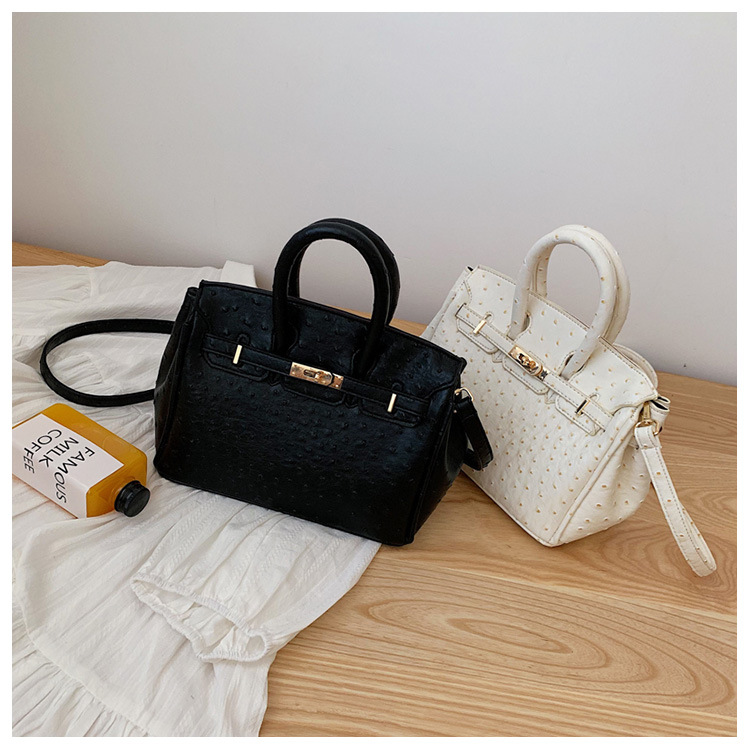 Fashion Black Ostrich Pattern Portable Slung Shoulder Bag,Handbags