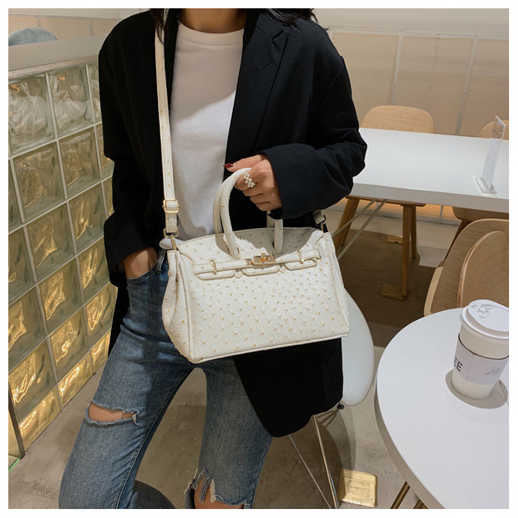 Fashion White Ostrich Pattern Portable Slung Shoulder Bag,Handbags