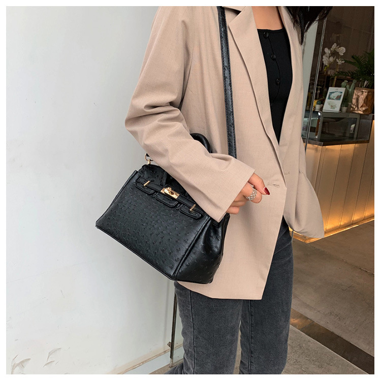 Fashion Black Ostrich Pattern Portable Slung Shoulder Bag,Handbags
