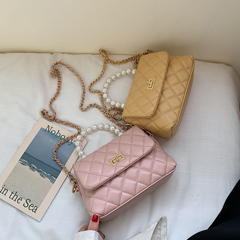 Fashion White Chain Lingge Pearl Handbag Shoulder Messenger Bag,Handbags