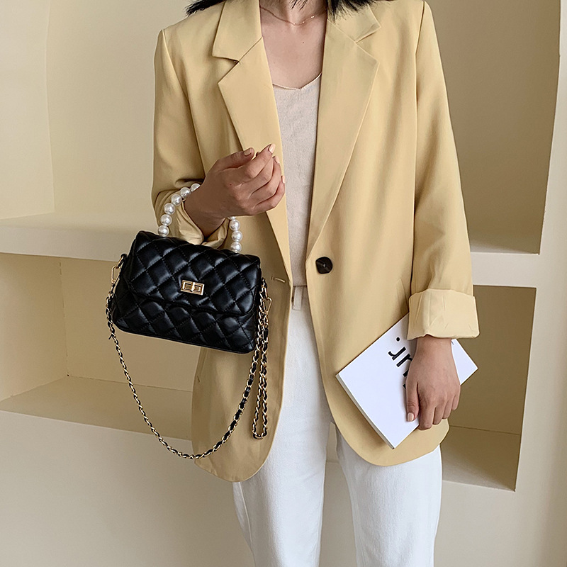 Fashion Yellow Chain Lingge Pearl Handbag Shoulder Messenger Bag,Handbags