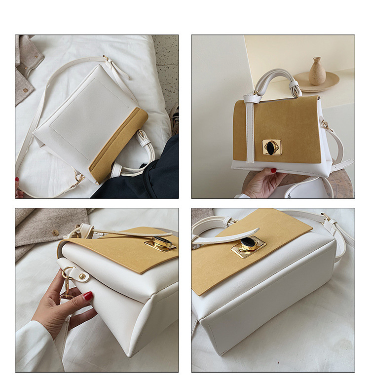 Fashion Yellow Frosted Contrast Lock Buckle Shoulder Bag,Handbags