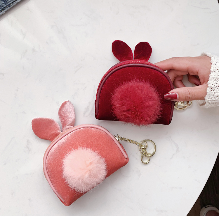 Fashion Pink Wool Ball Velvet Coin Holder,Wallet