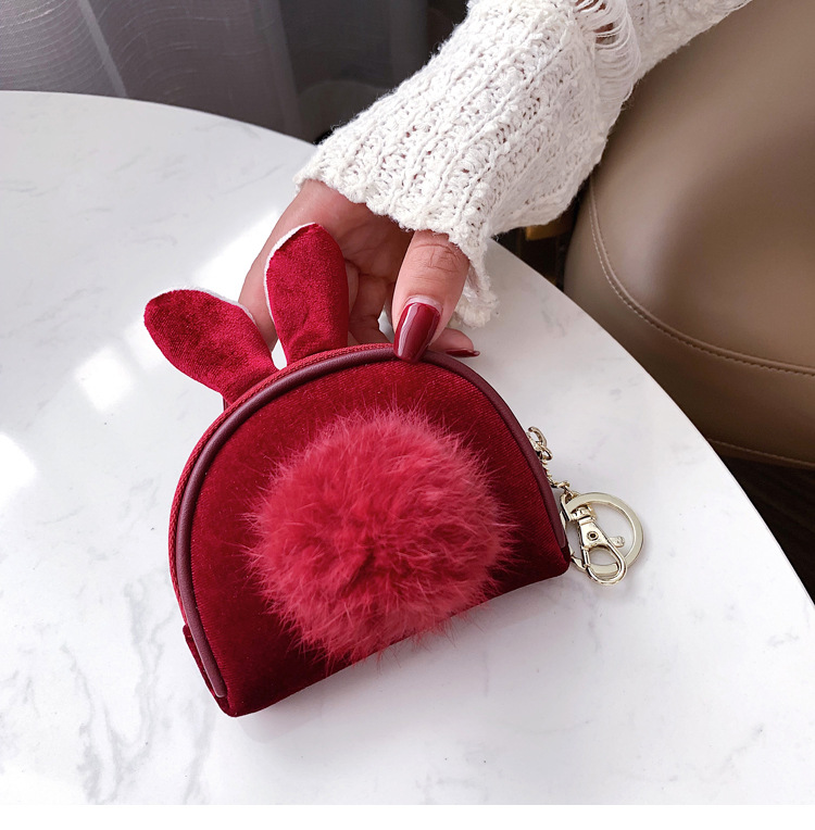Fashion Red Wool Ball Velvet Coin Holder,Wallet