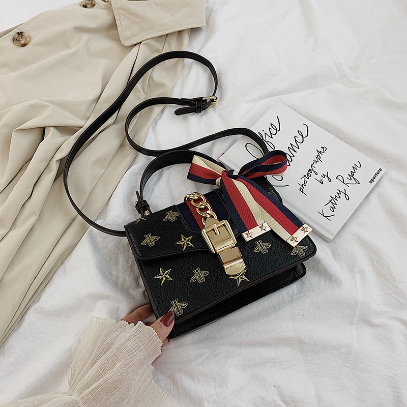 Fashion Black Embroidered Bow Shoulder Bag,Handbags