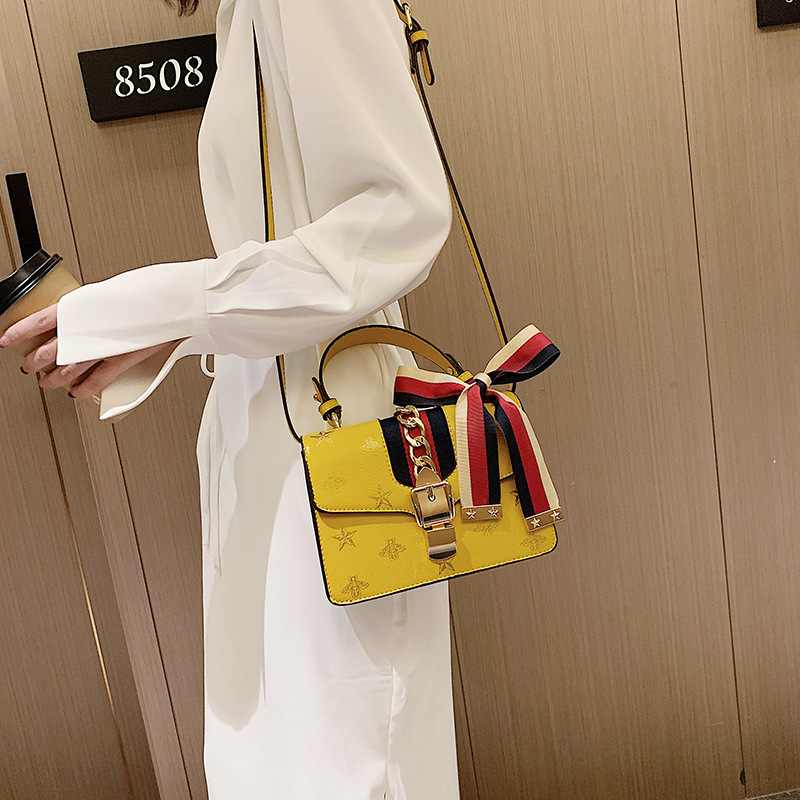 Fashion Yellow Embroidered Bow Shoulder Bag,Handbags