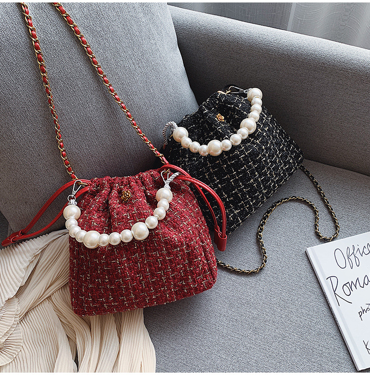 Fashion Red Wool Pearl Handbag Shoulder Messenger Bag,Handbags
