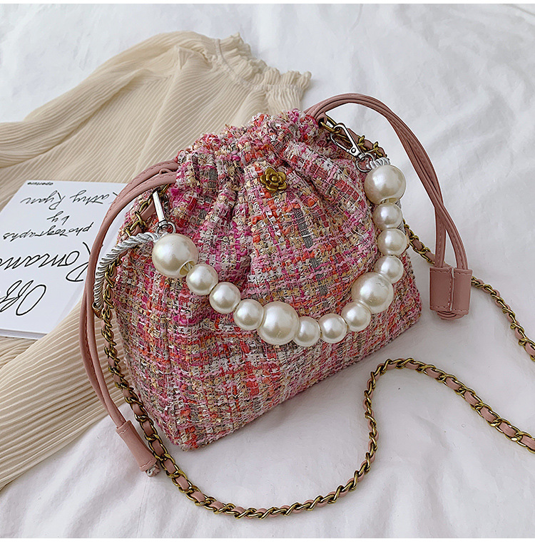 Fashion Pink Wool Pearl Handbag Shoulder Messenger Bag,Handbags