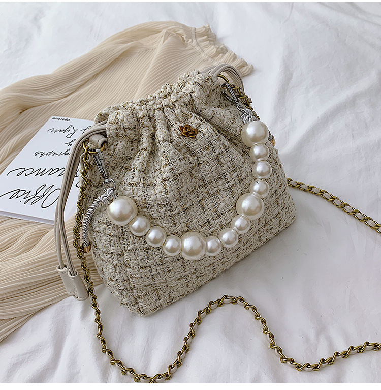 Fashion White Wool Pearl Handbag Shoulder Messenger Bag,Handbags