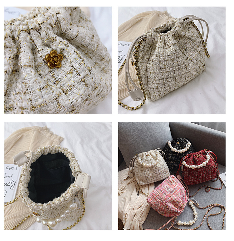 Fashion Black Wool Pearl Handbag Shoulder Messenger Bag,Handbags