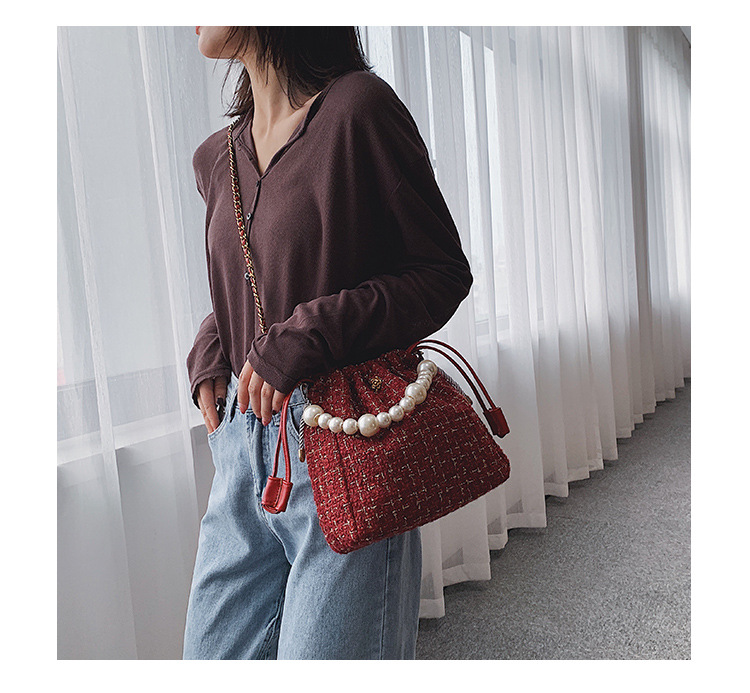 Fashion Red Wool Pearl Handbag Shoulder Messenger Bag,Handbags