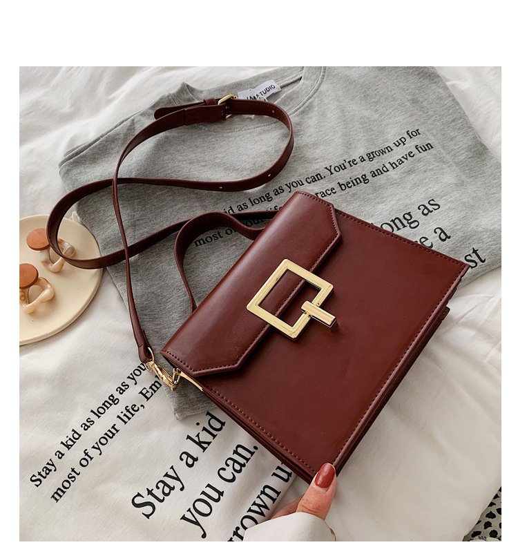 Fashion Red-brown Square Buckle Shoulder Shoulder Bag,Handbags