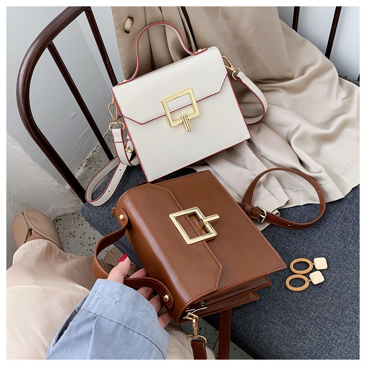 Fashion Red-brown Square Buckle Shoulder Shoulder Bag,Handbags