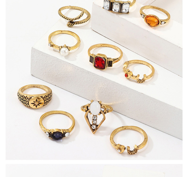 Fashion Gold Diamond-set Geometric Ring Set Of 10,Fashion Rings