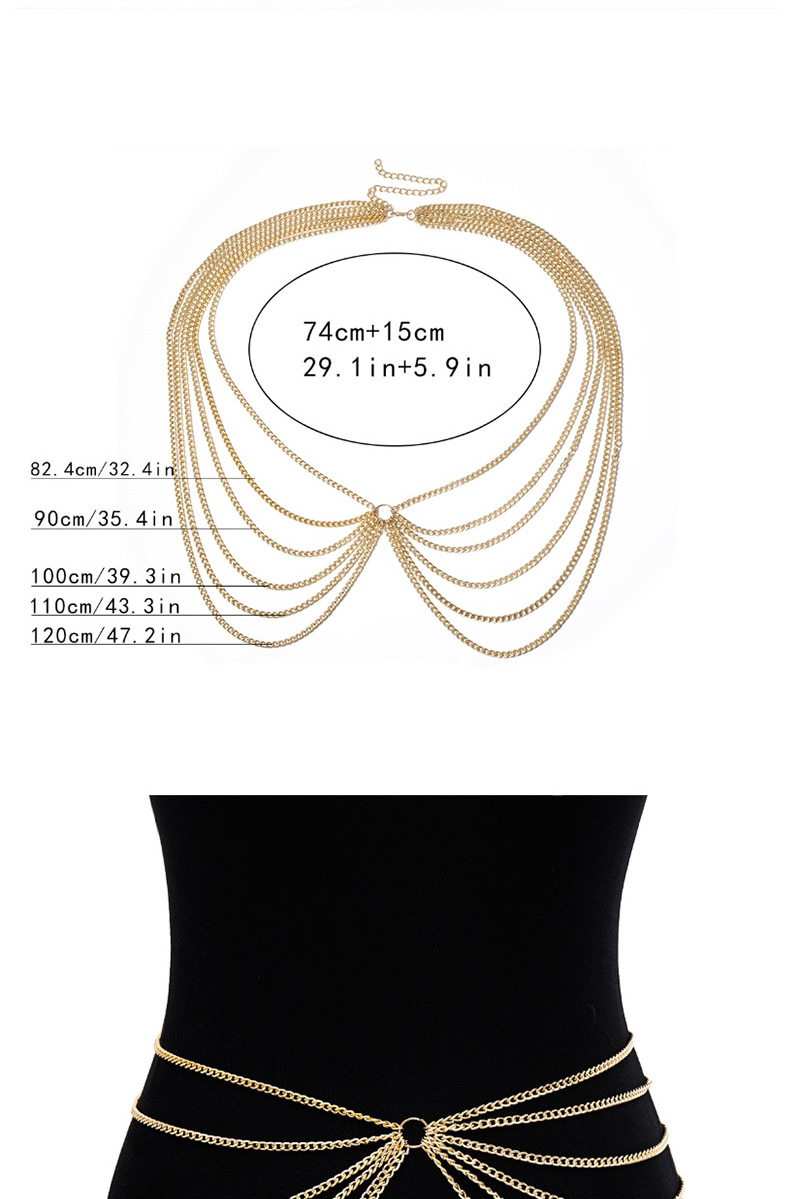 Fashion White K Multi-layer Geometric U-shaped Tassel Chain Waist Chain,Body Piercing Jewelry
