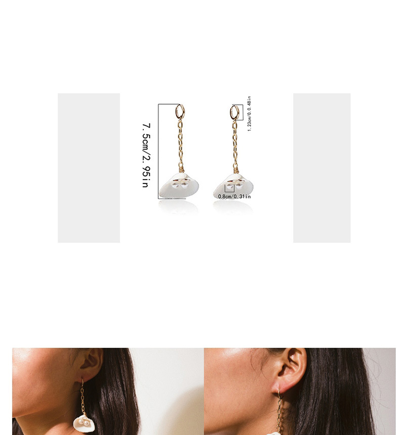 Fashion Golden Scallop Pearl Heart Shaped Pearl Shell Geometric Earrings,Drop Earrings