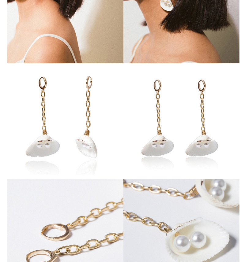 Fashion Golden Scallop Pearl Heart Shaped Pearl Shell Geometric Earrings,Drop Earrings