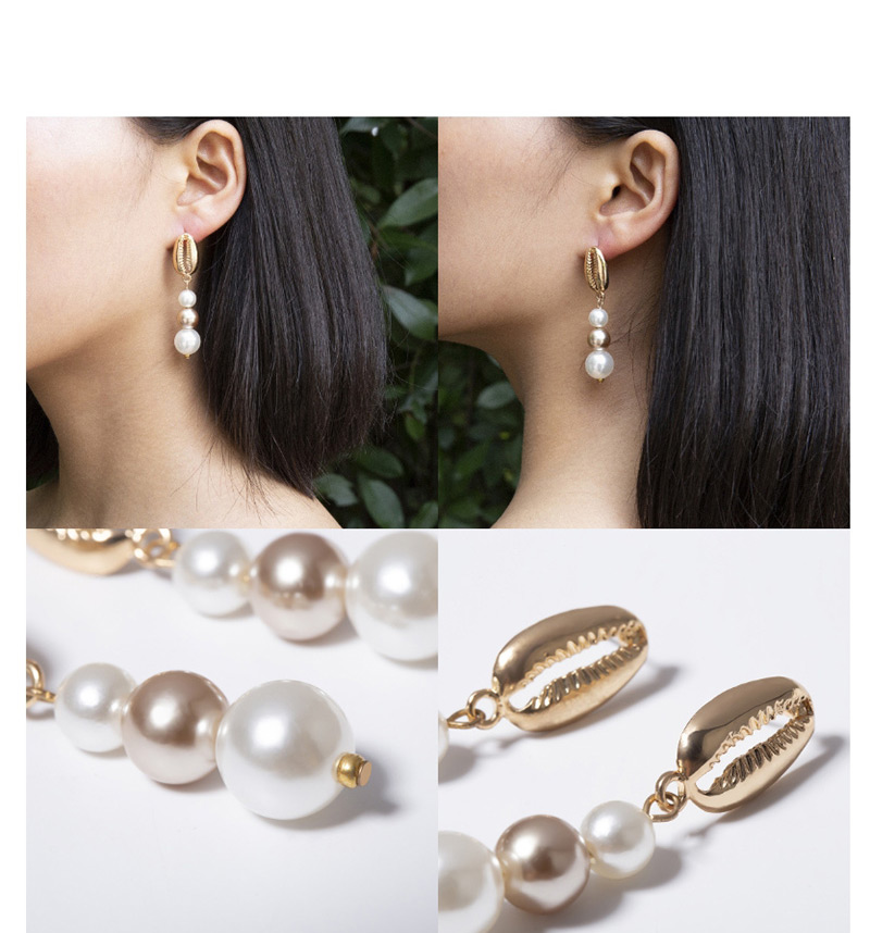 Fashion Golden Pearl Drop Shape Heart Shaped Pearl Shell Geometric Earrings,Drop Earrings