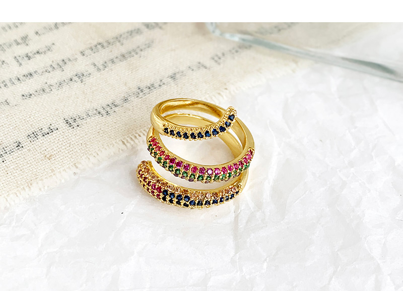 Fashion Gold Copper Inlaid Zircon Geometric Ring,Rings