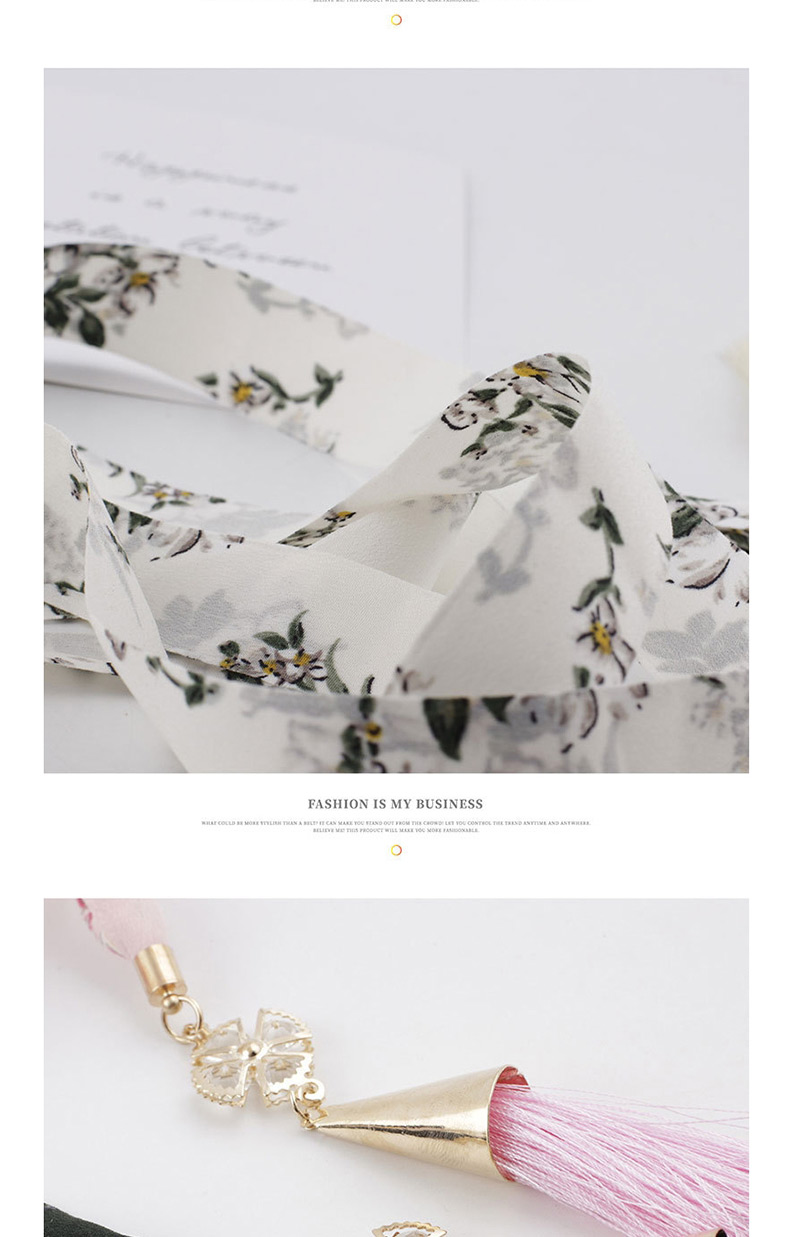 Fashion Striped Yellow Plus White Floral Scarf Knotted Cloth Crystal Fringed Girdle,Thin belts