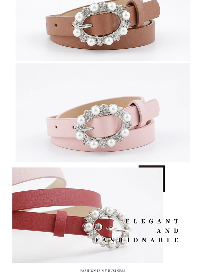 Fashion Pink Pearl Pin Buckle Imitation Leather Belt,Thin belts