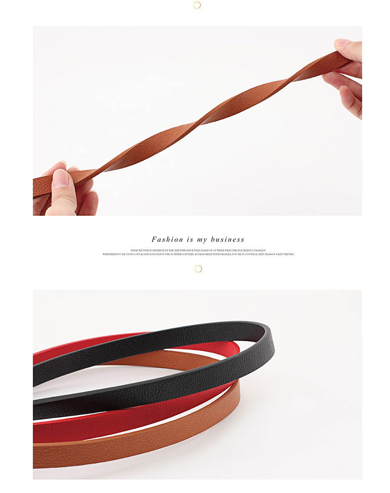 Fashion Black Double Fabric Small Round Buckle Knotted Thin Belt,Thin belts