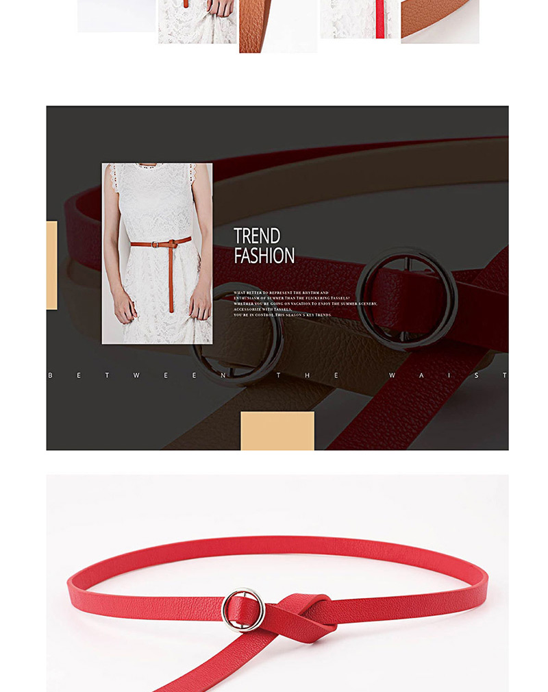 Fashion Camel Double Fabric Small Round Buckle Knotted Thin Belt,Thin belts