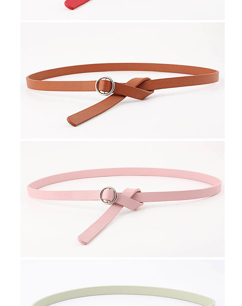 Fashion Light Green Double Fabric Small Round Buckle Knotted Thin Belt,Thin belts