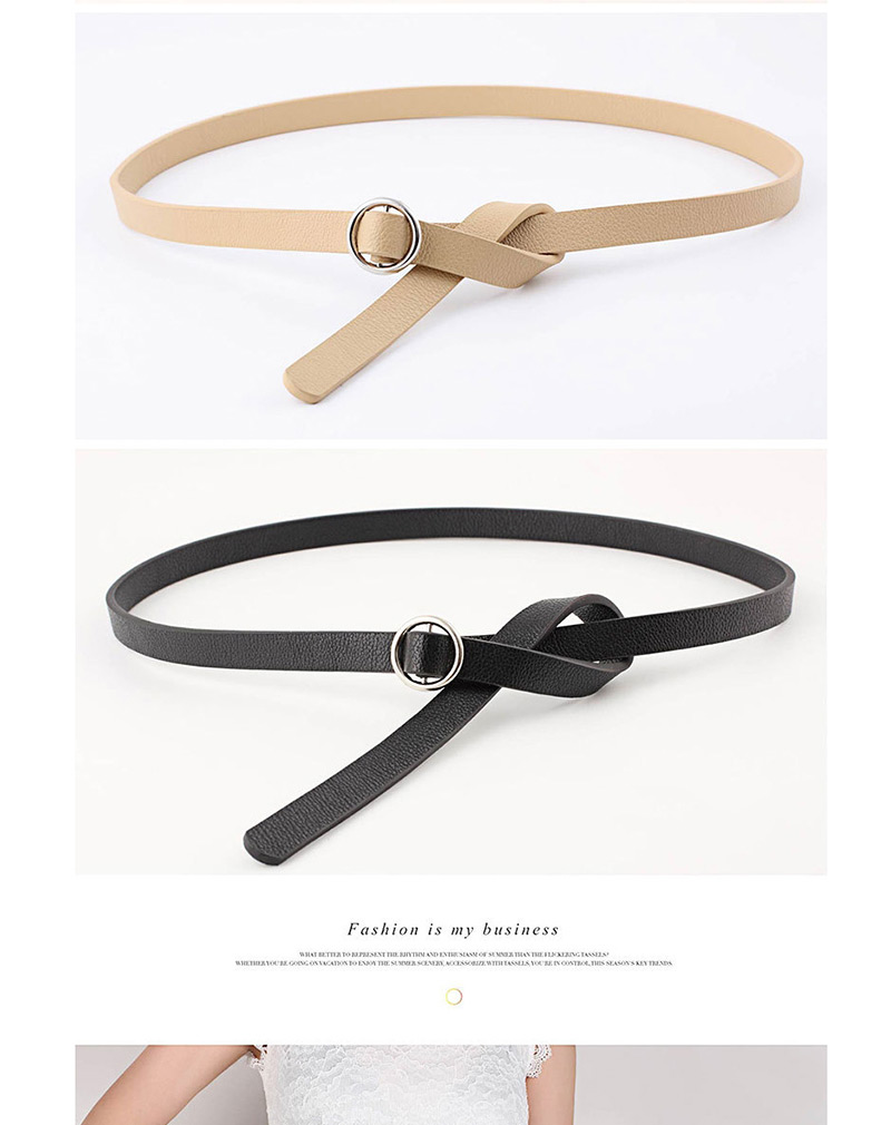 Fashion Black Double Fabric Small Round Buckle Knotted Thin Belt,Thin belts
