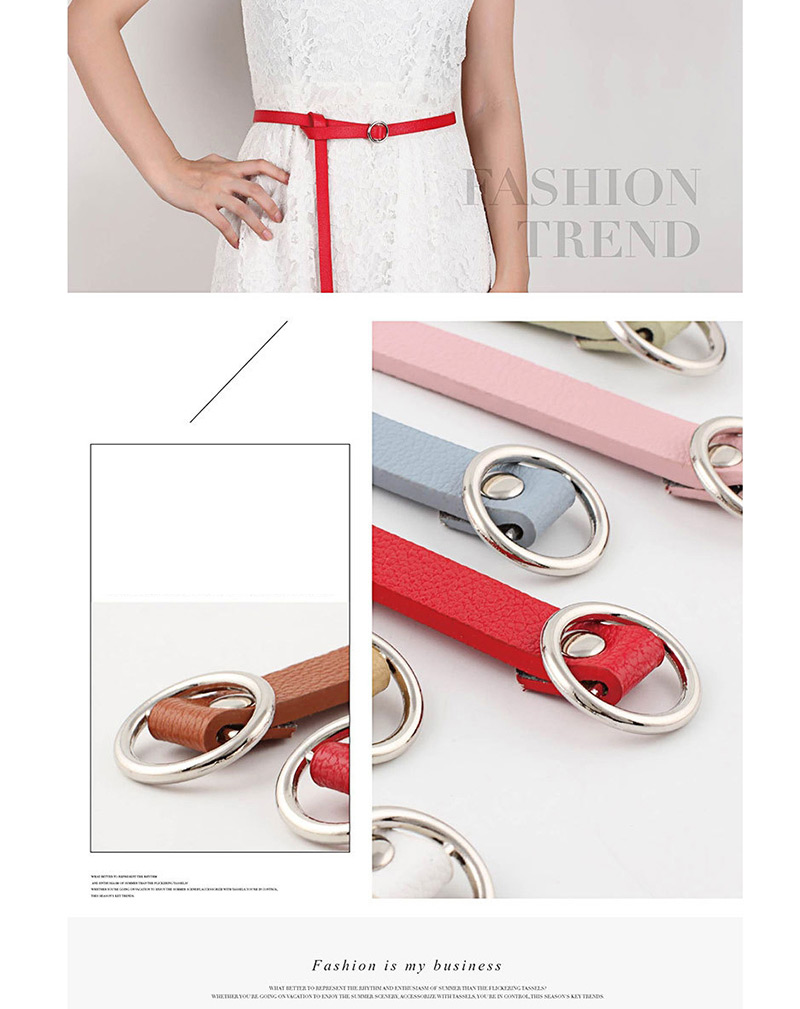 Fashion Red Double Fabric Small Round Buckle Knotted Thin Belt,Thin belts