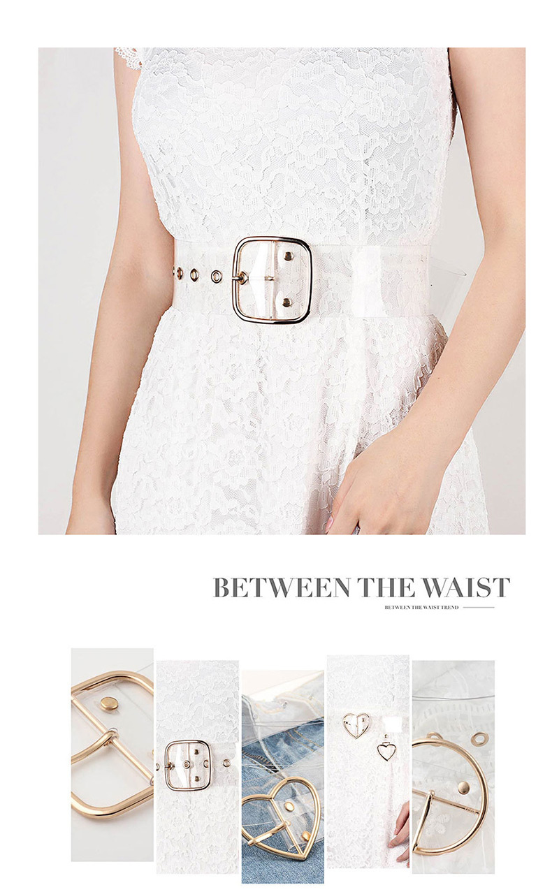 Fashion Small Square Buckle + Gold Pvc Transparent Round Buckle Belt,Thin belts