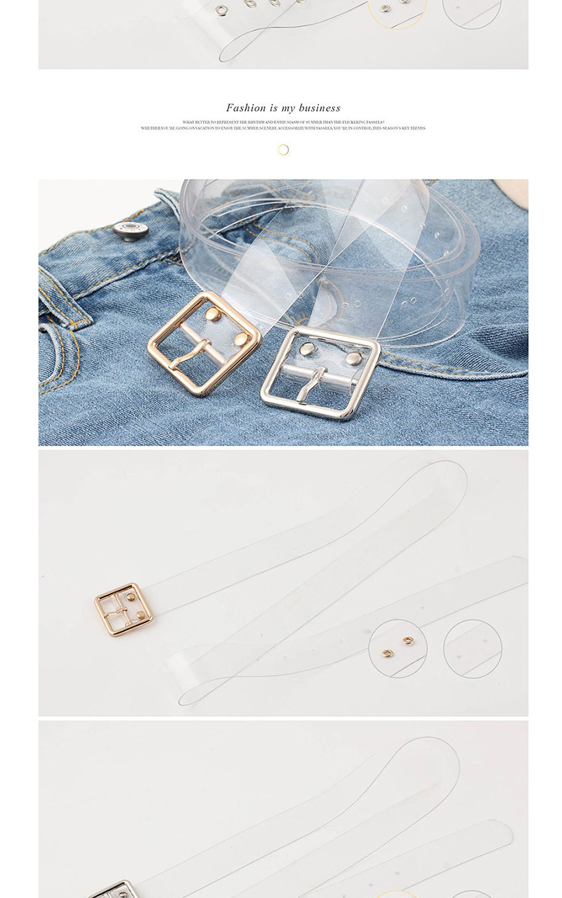Fashion Small Square Buckle + Gold + Gas Eye Pvc Transparent Round Buckle Belt,Thin belts