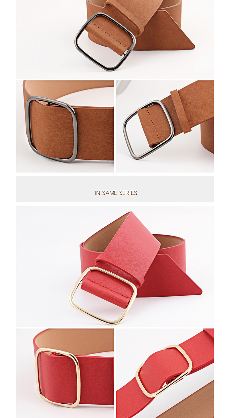 Fashion Camel + Gold Buckle Square Button Girdle,Wide belts