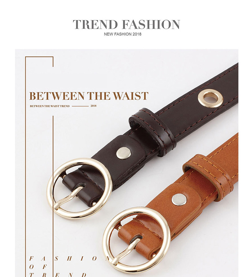 Fashion Red-brown Round Buckle Hollow Out Air Eye Belt,Thin belts