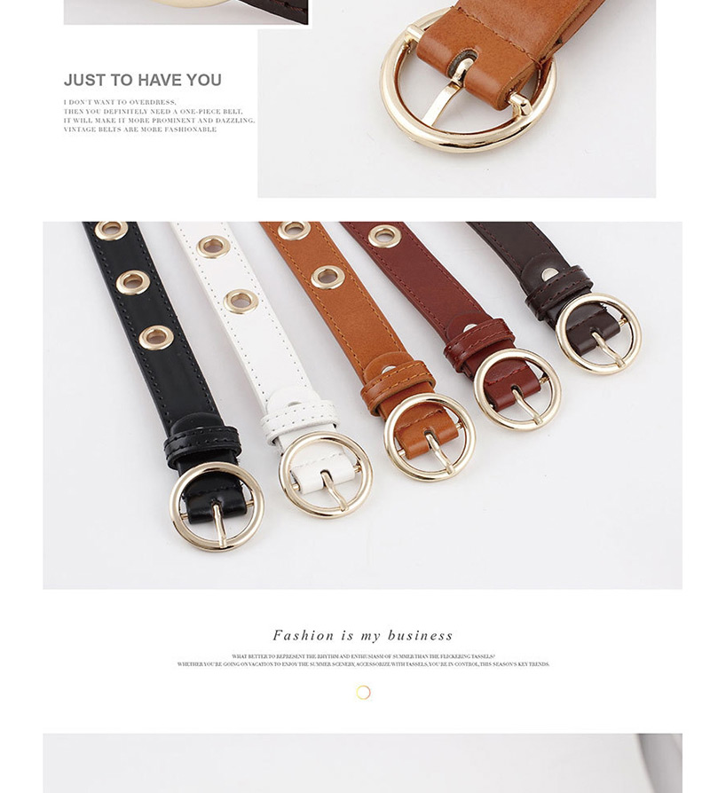Fashion White Round Buckle Hollow Out Air Eye Belt,Thin belts