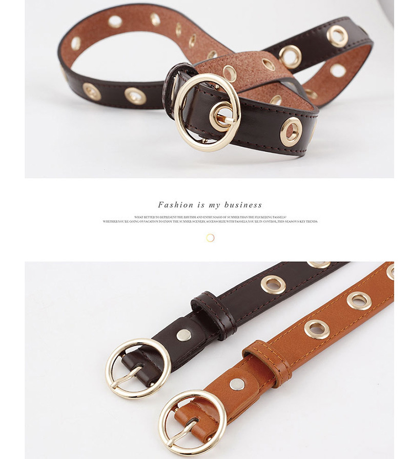 Fashion Red-brown Round Buckle Hollow Out Air Eye Belt,Thin belts