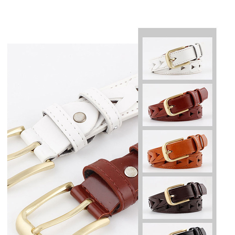 Fashion Camel Inlaid Triangle Pattern Hollow Pin Buckle Belt,Thin belts