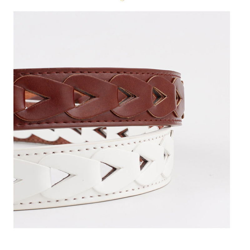 Fashion White Inlaid Triangle Pattern Hollow Pin Buckle Belt,Thin belts