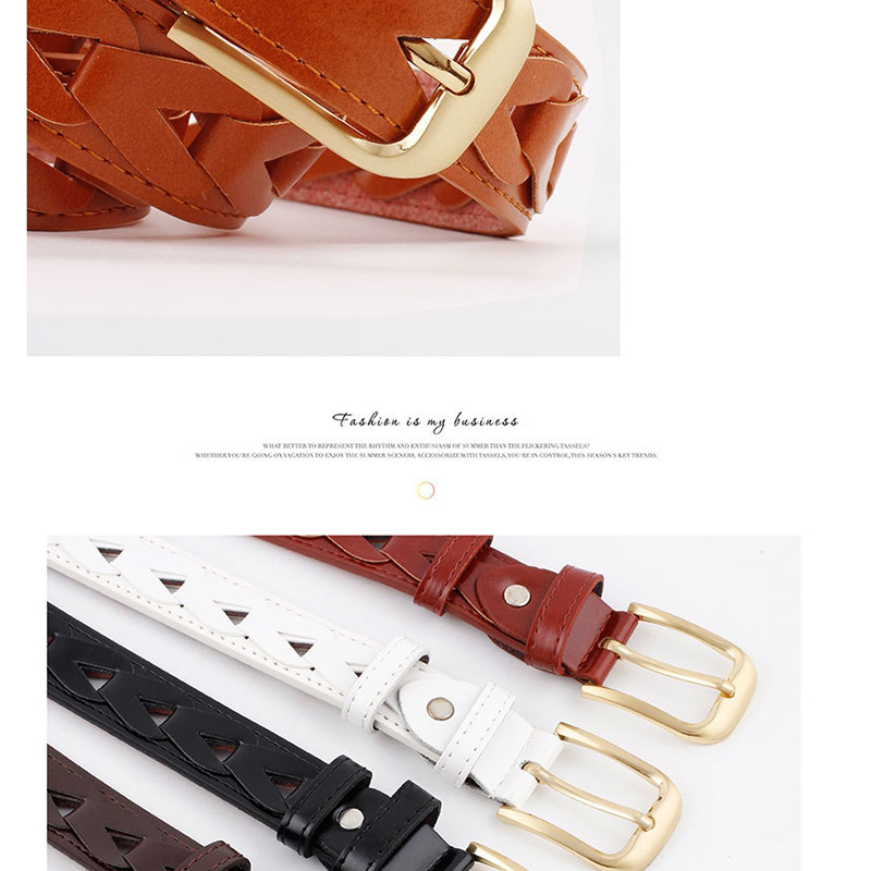 Fashion Red-brown Inlaid Triangle Pattern Hollow Pin Buckle Belt,Thin belts