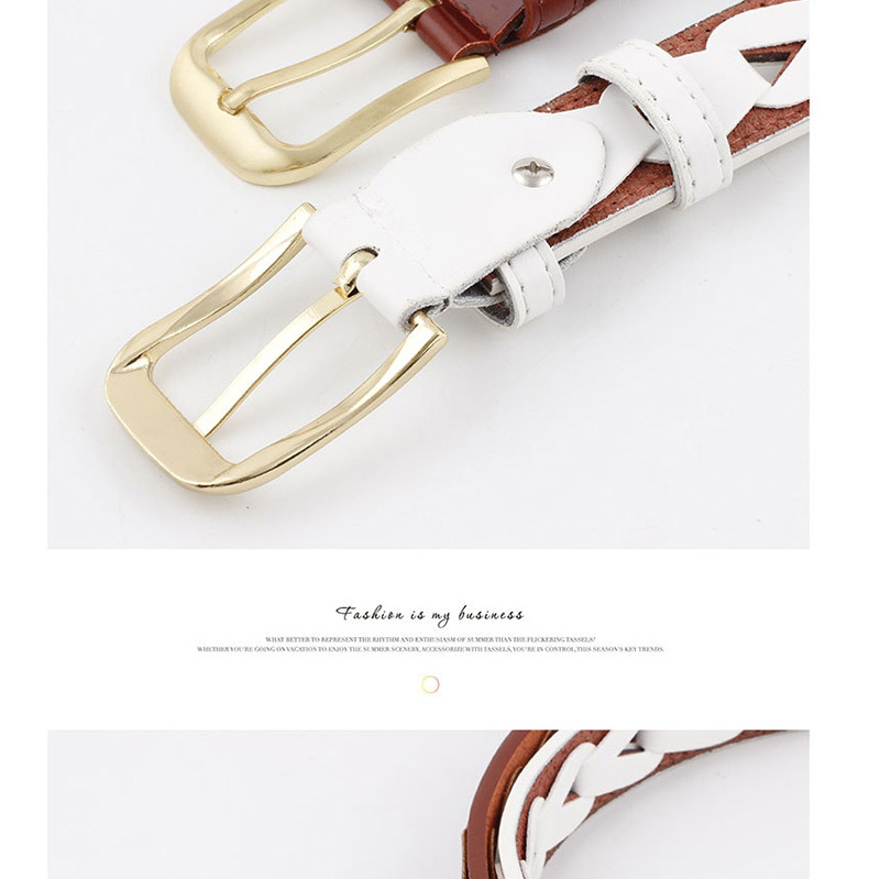 Fashion White Inlaid Triangle Pattern Hollow Pin Buckle Belt,Thin belts