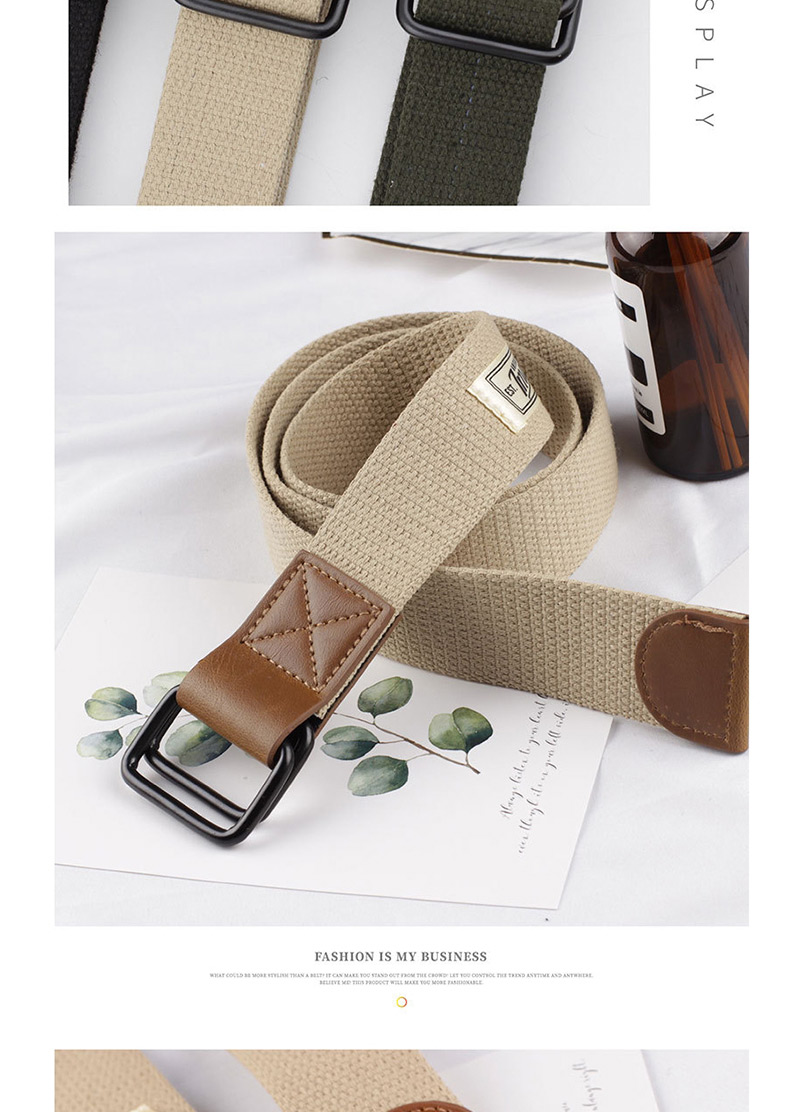 Fashion Army Green Canvas Double Buckle Buckle Woven Belt,Wide belts