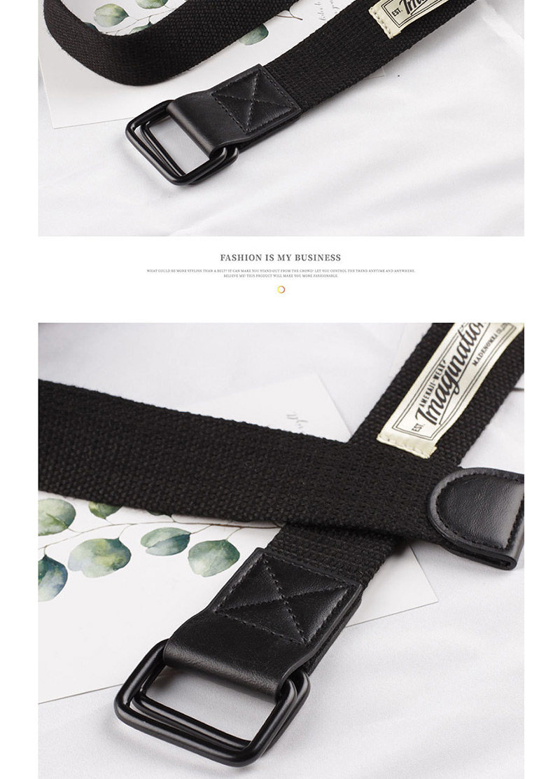 Fashion Black Canvas Double Buckle Buckle Woven Belt,Wide belts