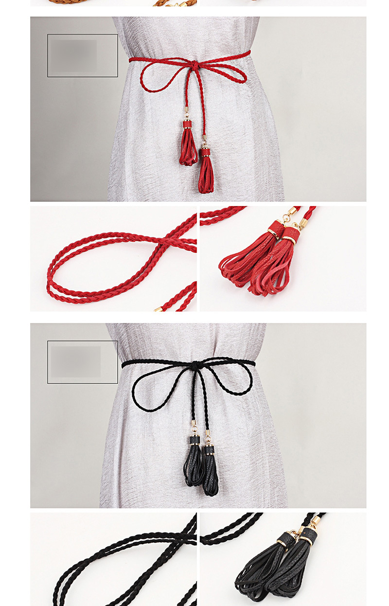 Fashion Khaki Woven Twist Tassel Thin Belt,Thin belts