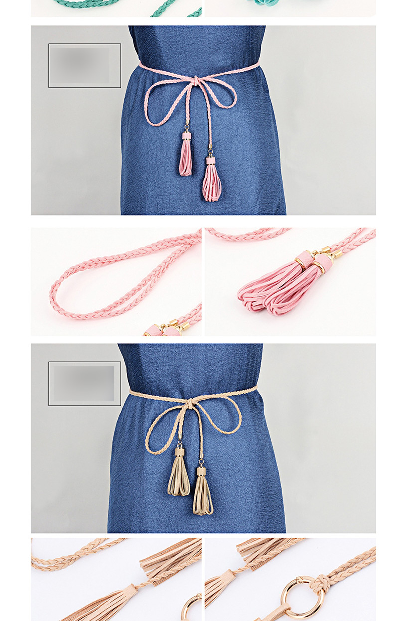Fashion Pink Woven Twist Tassel Thin Belt,Thin belts