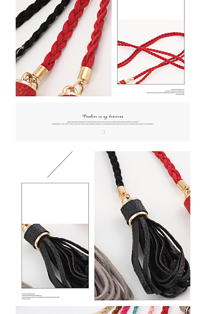 Fashion Black Woven Twist Tassel Thin Belt,Thin belts