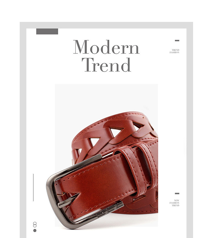 Fashion Red-brown Inlaid Triangle Pattern Hole Wide Belt,Wide belts