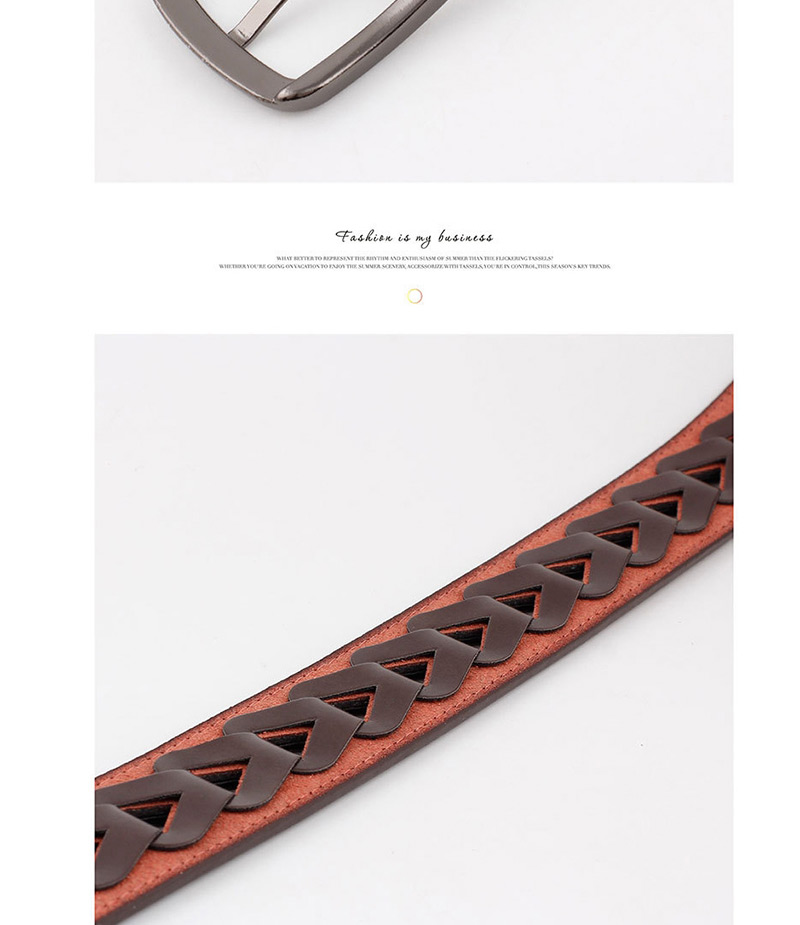 Fashion Red-brown Inlaid Triangle Pattern Hole Wide Belt,Wide belts