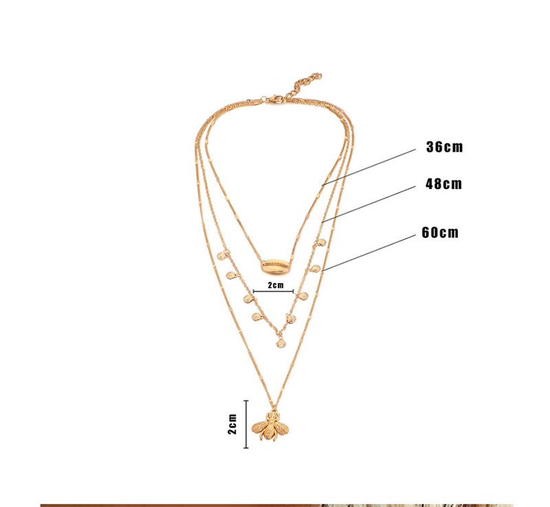 Fashion Gold Alloy Scallop Bee Shell Multi-layer Necklace,Multi Strand Necklaces
