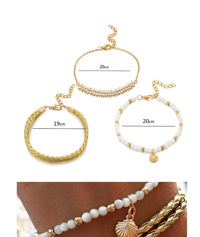 Fashion Gold Alloy Rice Beads Fringed Shell Anklet 3 Sets,Fashion Anklets